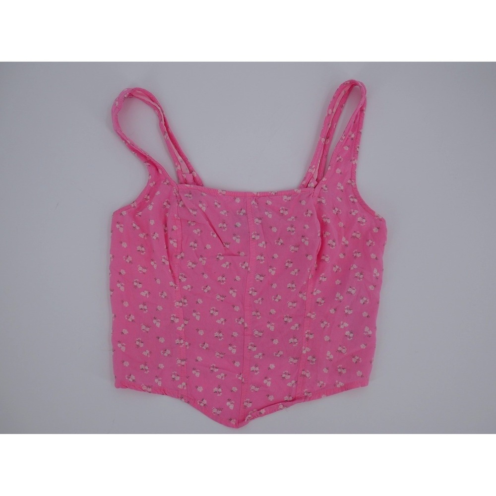 Hollister Pink Floral Corset Tank Top S‎ 100% Viscose Smocked Back VGUC